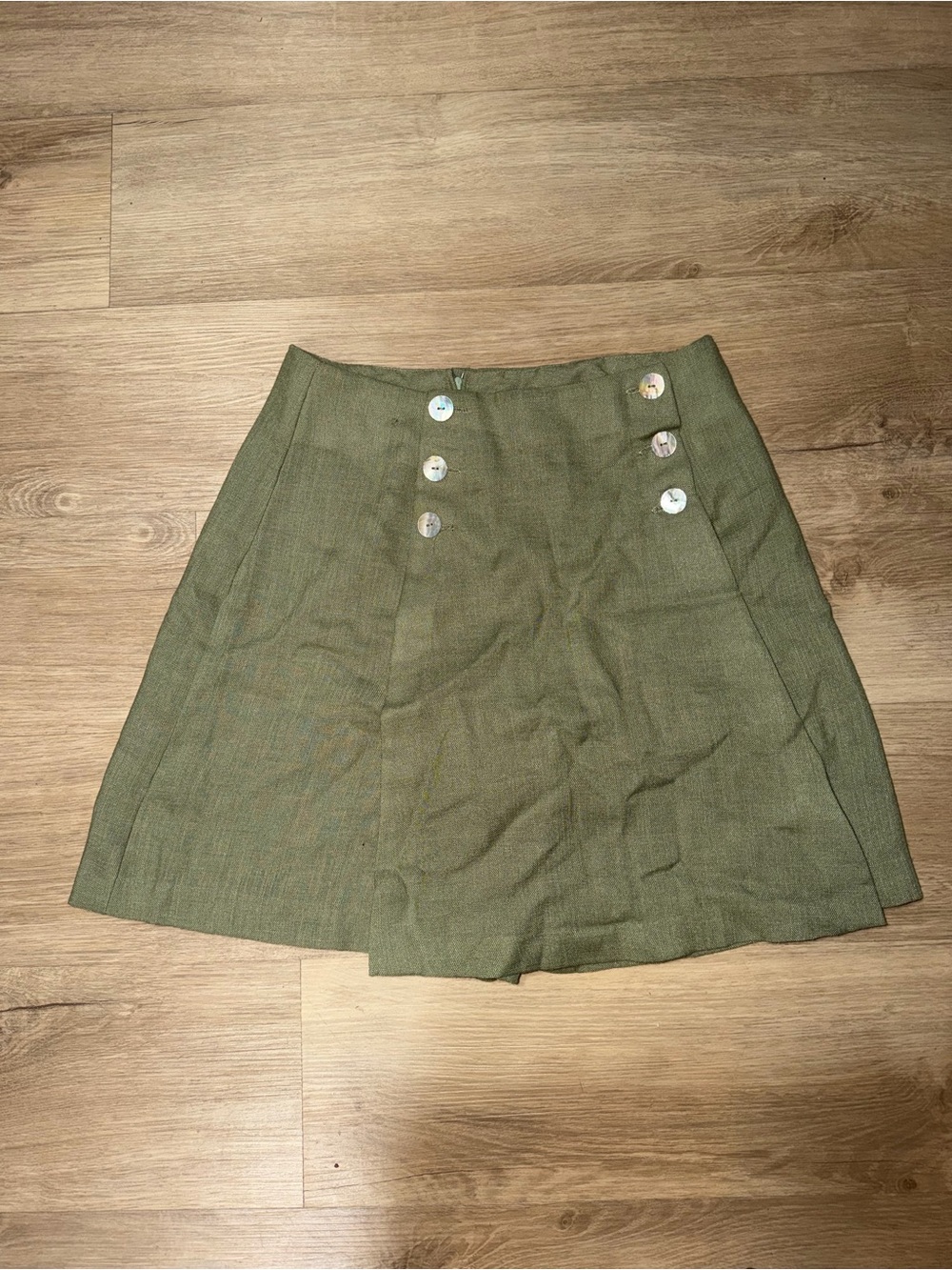 Olive Green A-Line Mini Skirt with Decorative Buttons